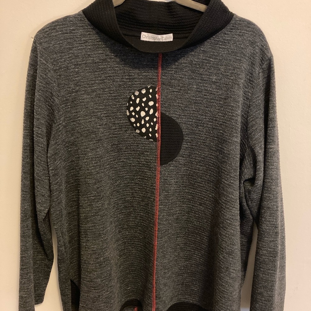 Christopher & Banks Gray Sweater with Black and Red Accents
